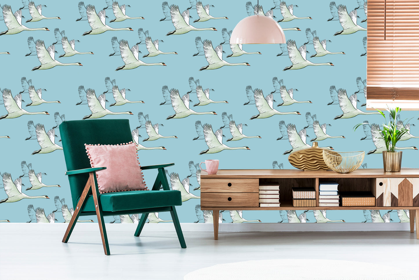 Wallpaper Flying Swans