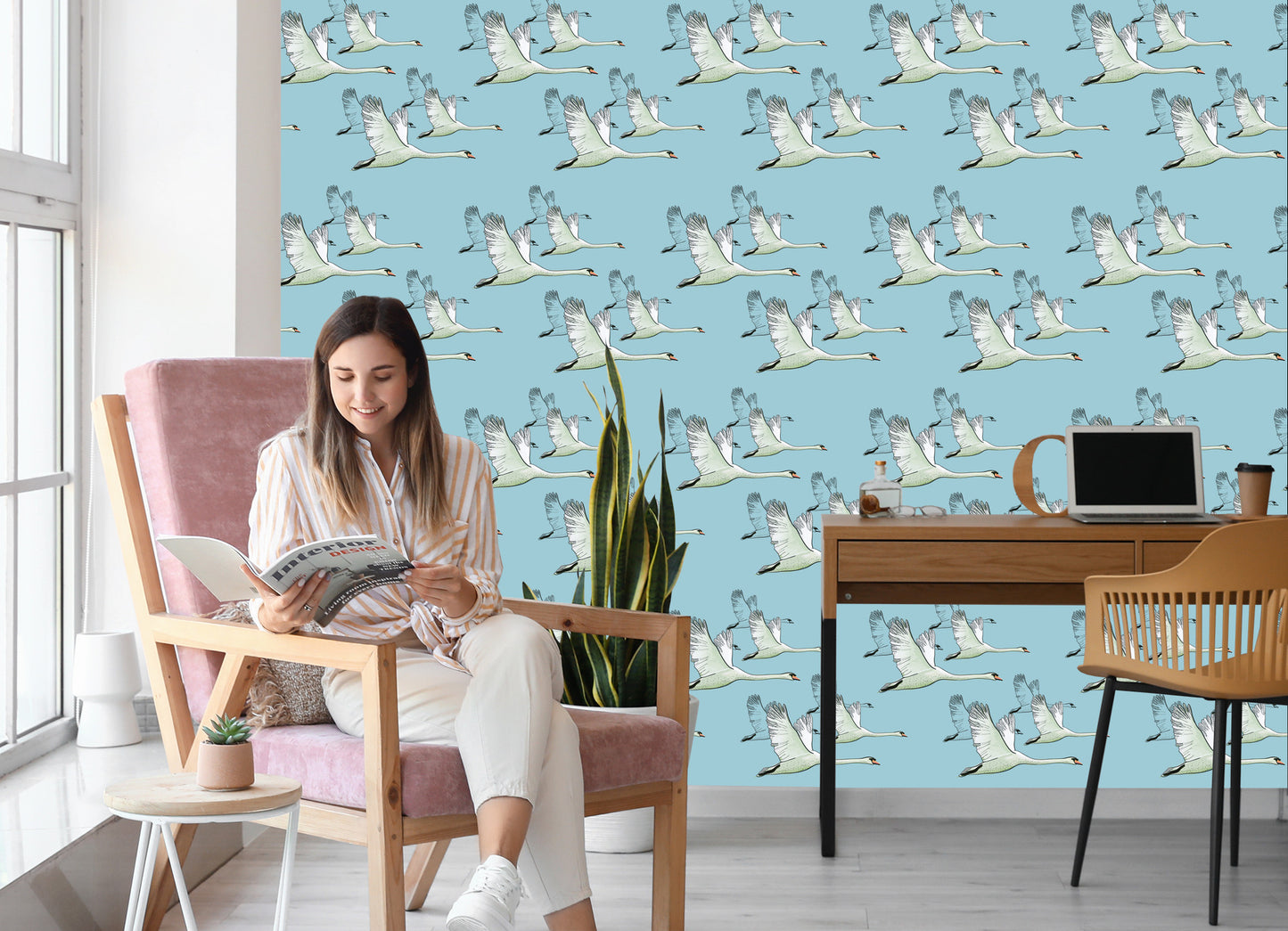 Wallpaper Flying Swans