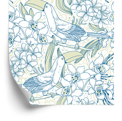 Wallpaper Toucans And Flowers