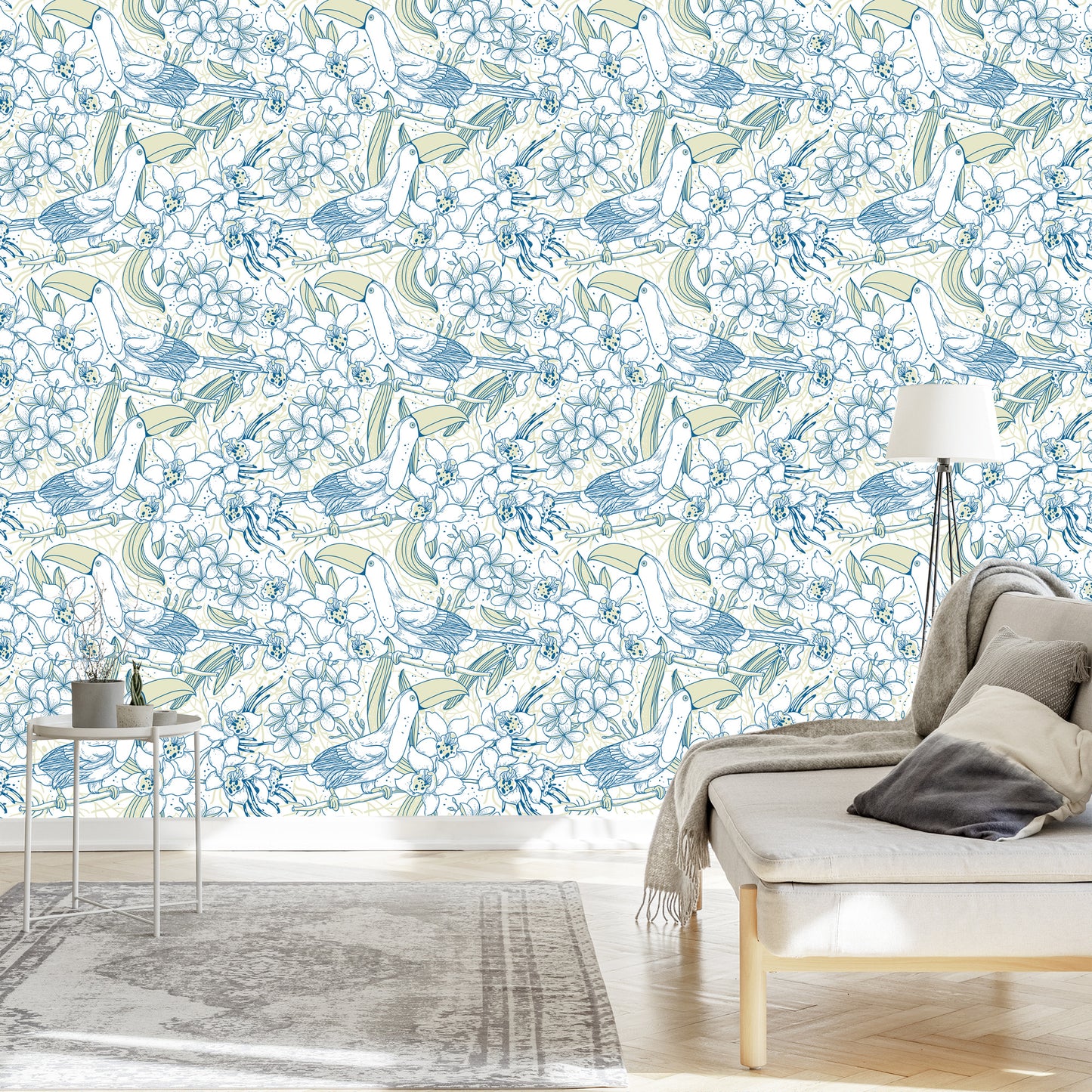 Wallpaper Toucans And Flowers