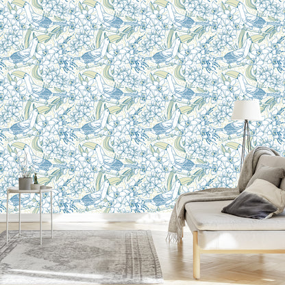 Wallpaper Toucans And Flowers