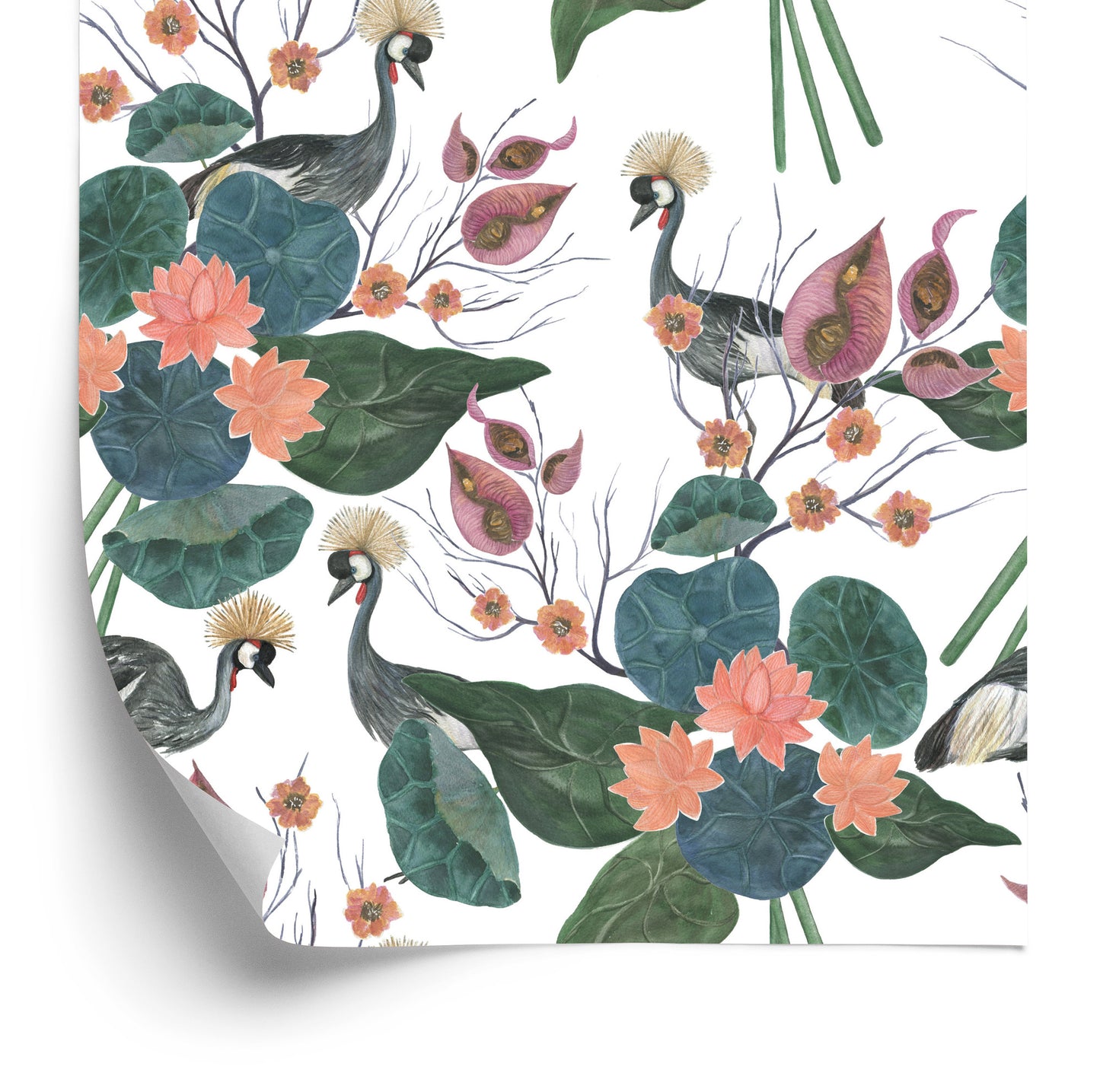 Wallpaper Cranes Among Flowers