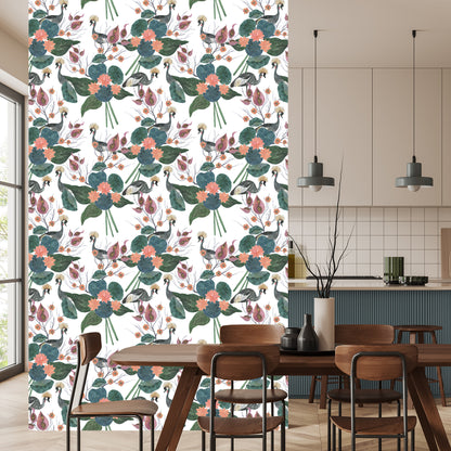Wallpaper Cranes Among Flowers