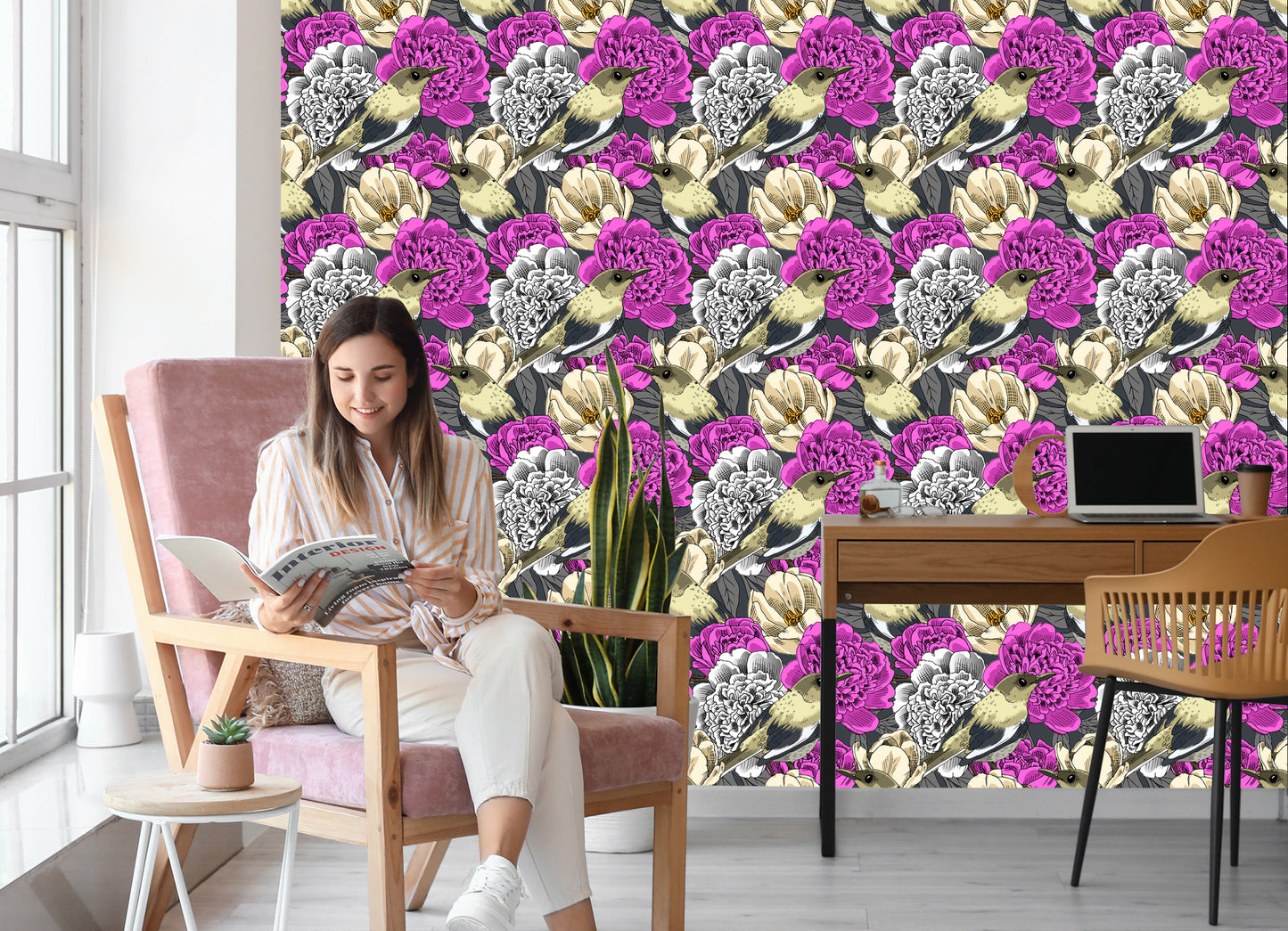 Wallpaper Birds And Colorful Flowers