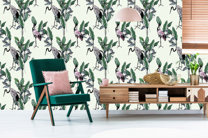 Wallpaper Cranes And Leaves
