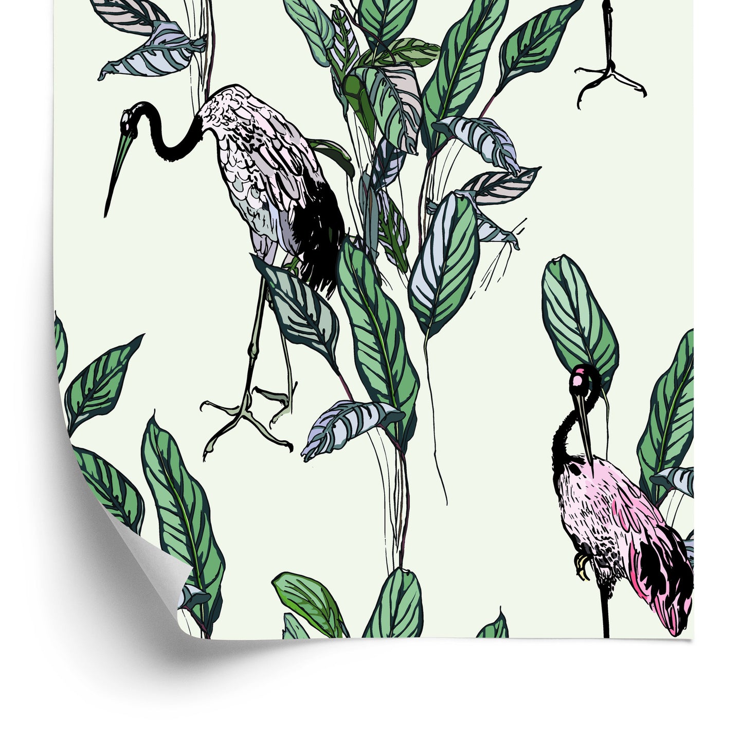 Wallpaper Cranes And Leaves