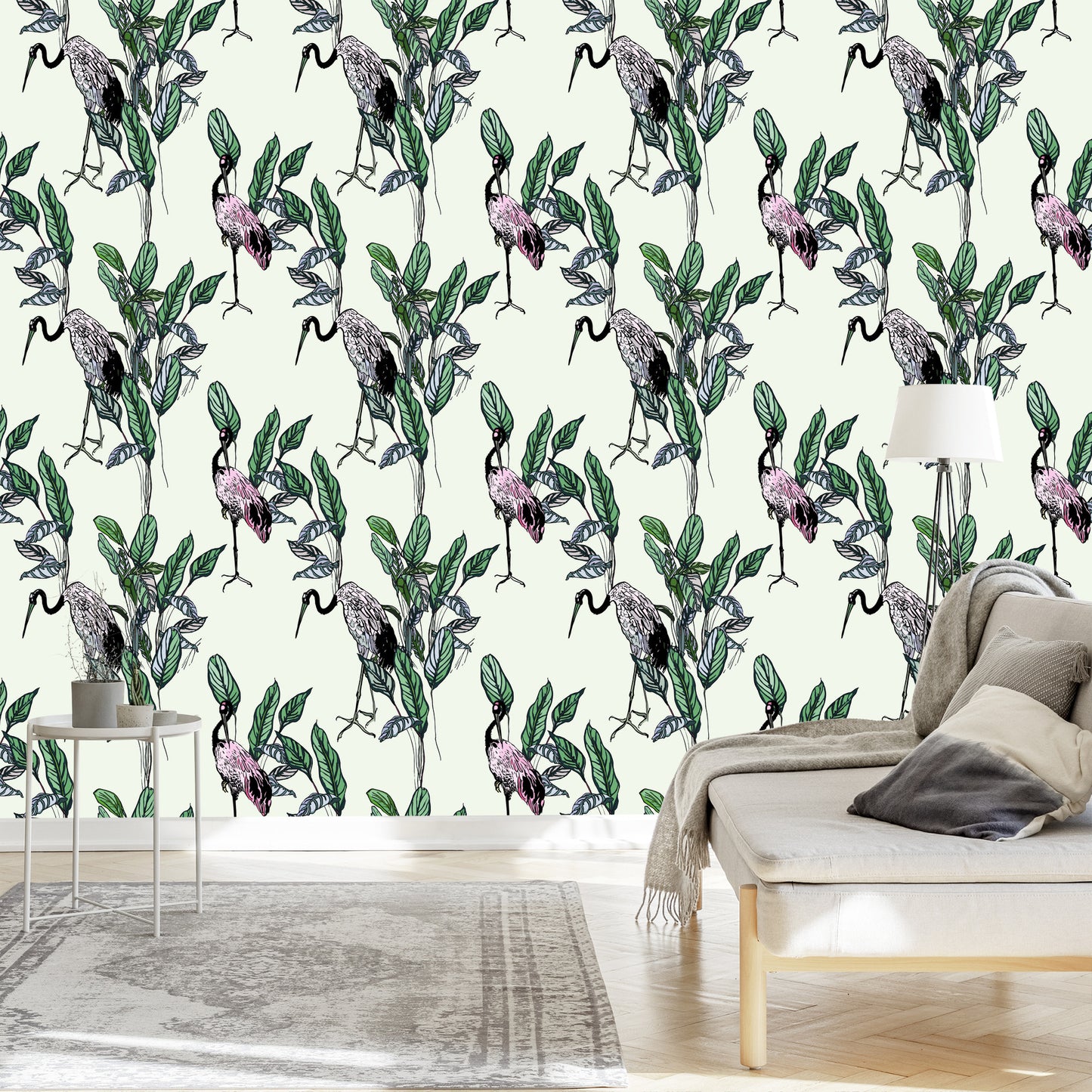 Wallpaper Cranes And Leaves