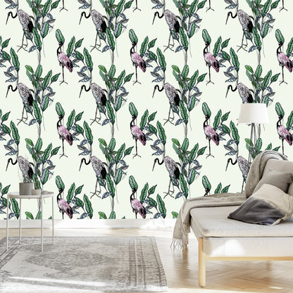Wallpaper Cranes And Leaves
