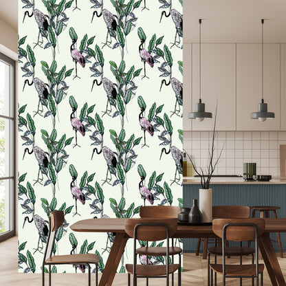 Wallpaper Cranes And Leaves