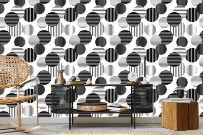 Wallpaper Black And White Large Striped Dots