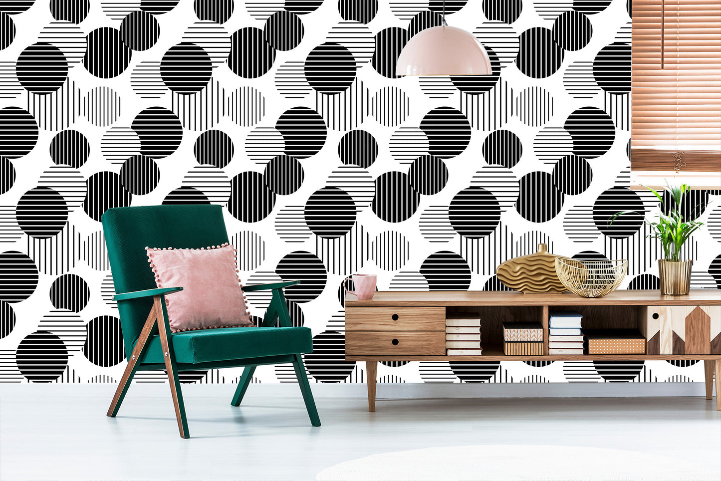 Wallpaper Black And White Large Striped Dots