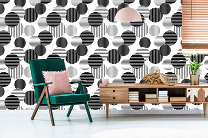 Wallpaper Black And White Large Striped Dots