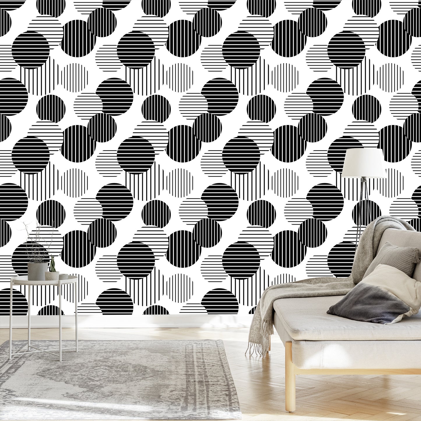 Wallpaper Black And White Large Striped Dots