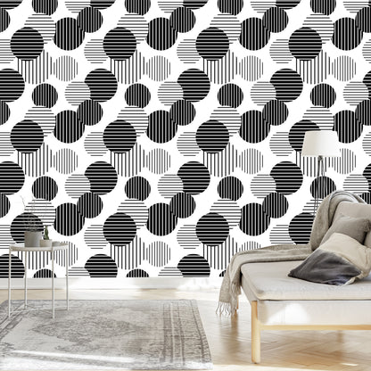 Wallpaper Black And White Large Striped Dots