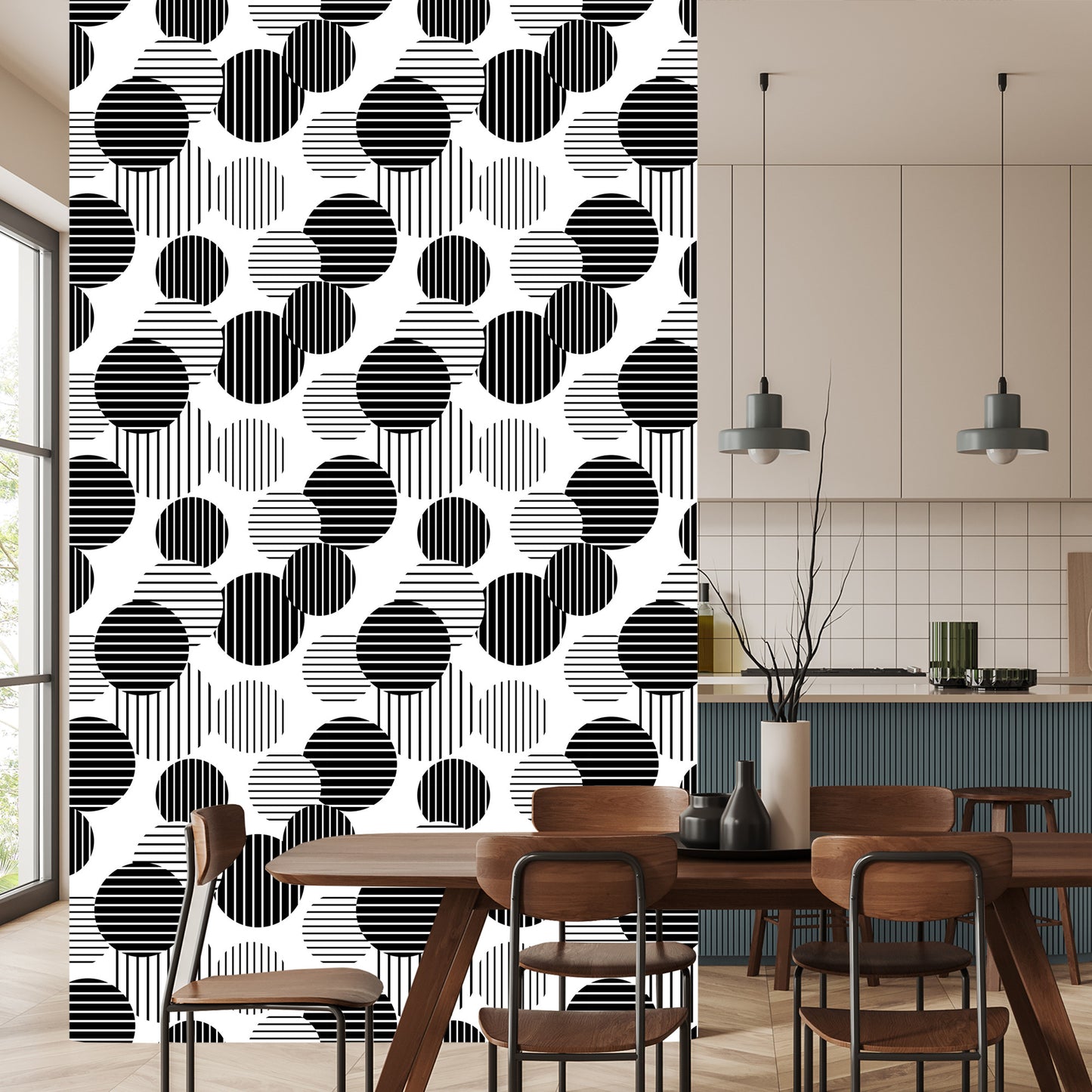 Wallpaper Black And White Large Striped Dots