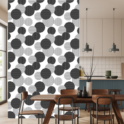 Wallpaper Black And White Large Striped Dots