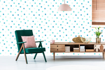 Wallpaper Blue Dots Painted With Watercolor