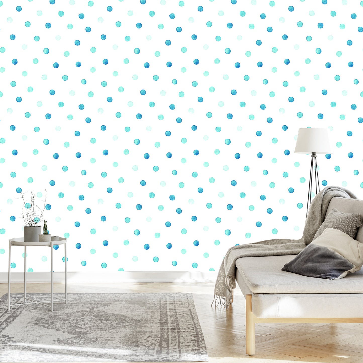 Wallpaper Blue Dots Painted With Watercolor