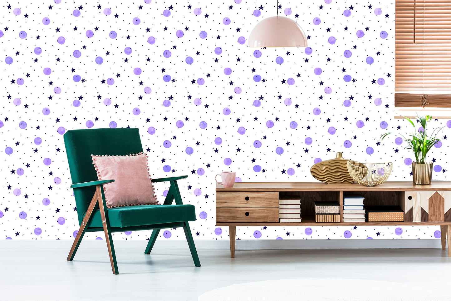 Wallpaper For Children - Purple Polka Dots Painted With Watercolors