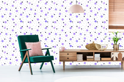 Wallpaper For Children - Purple Polka Dots Painted With Watercolors
