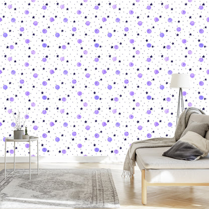 Wallpaper For Children - Purple Polka Dots Painted With Watercolors