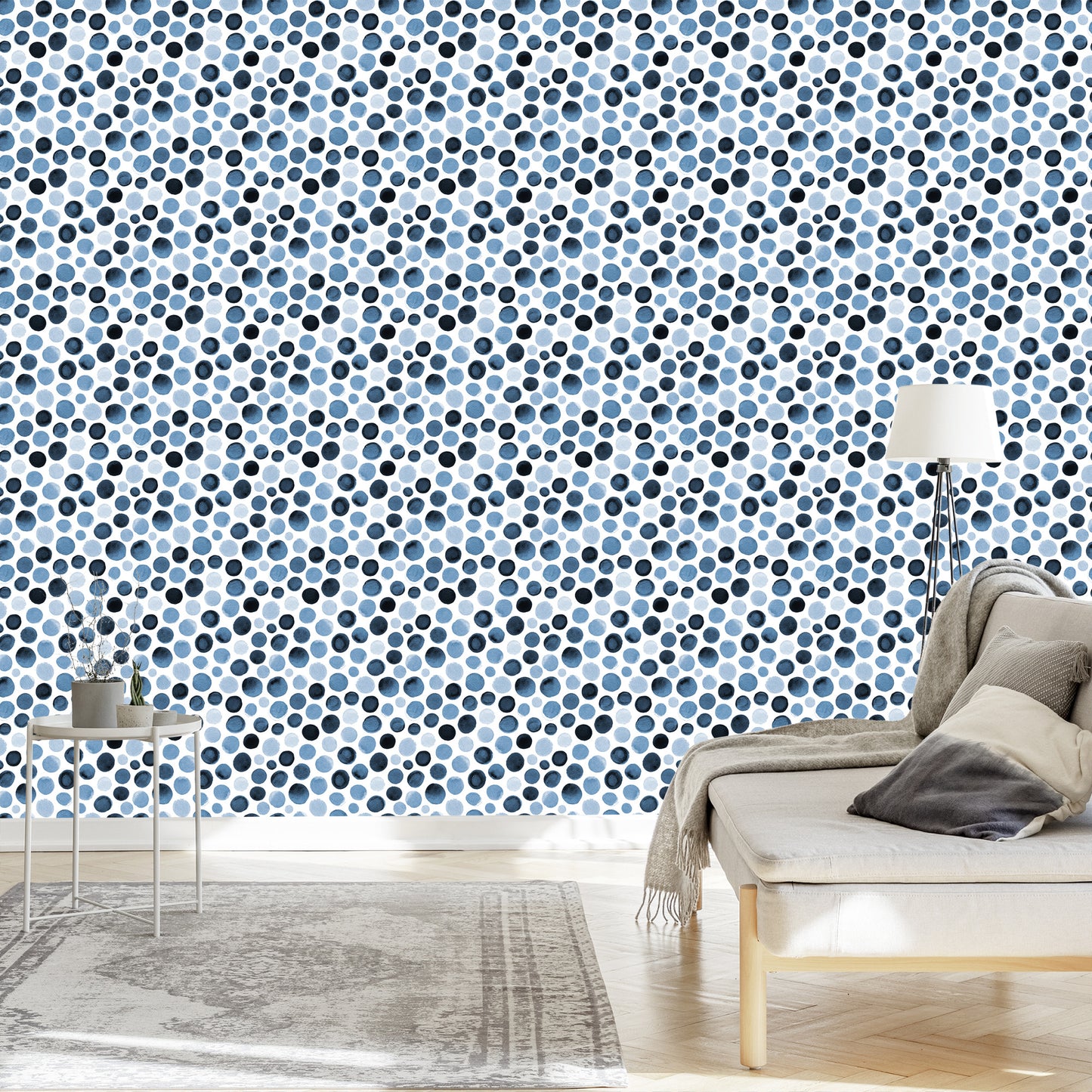 Wallpaper Blue Dots With Watercolors