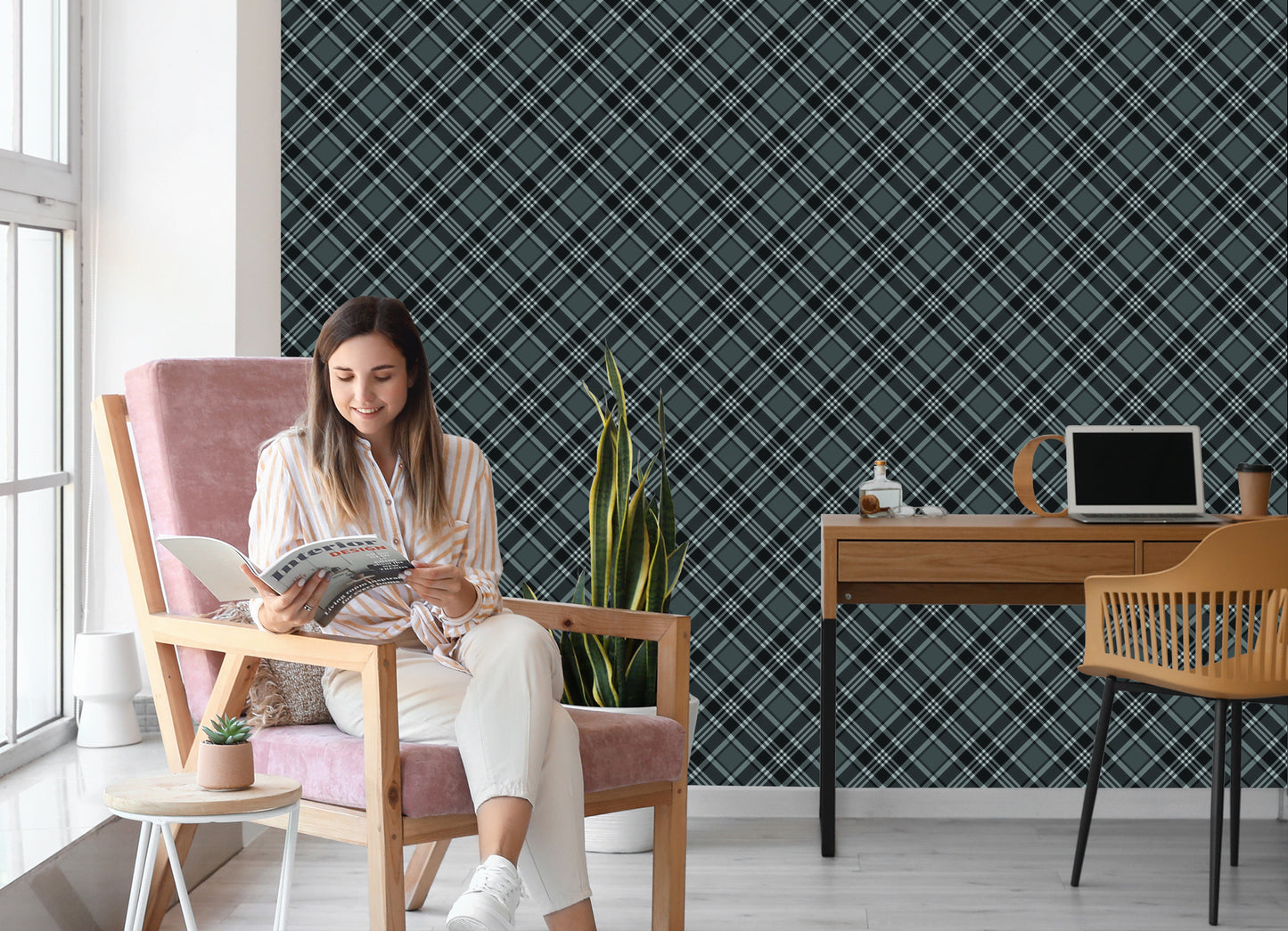 Wallpaper Tartan In Shades Of Gray