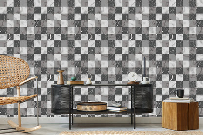 Wallpaper Modernist Gray Lattice In Marble Pattern