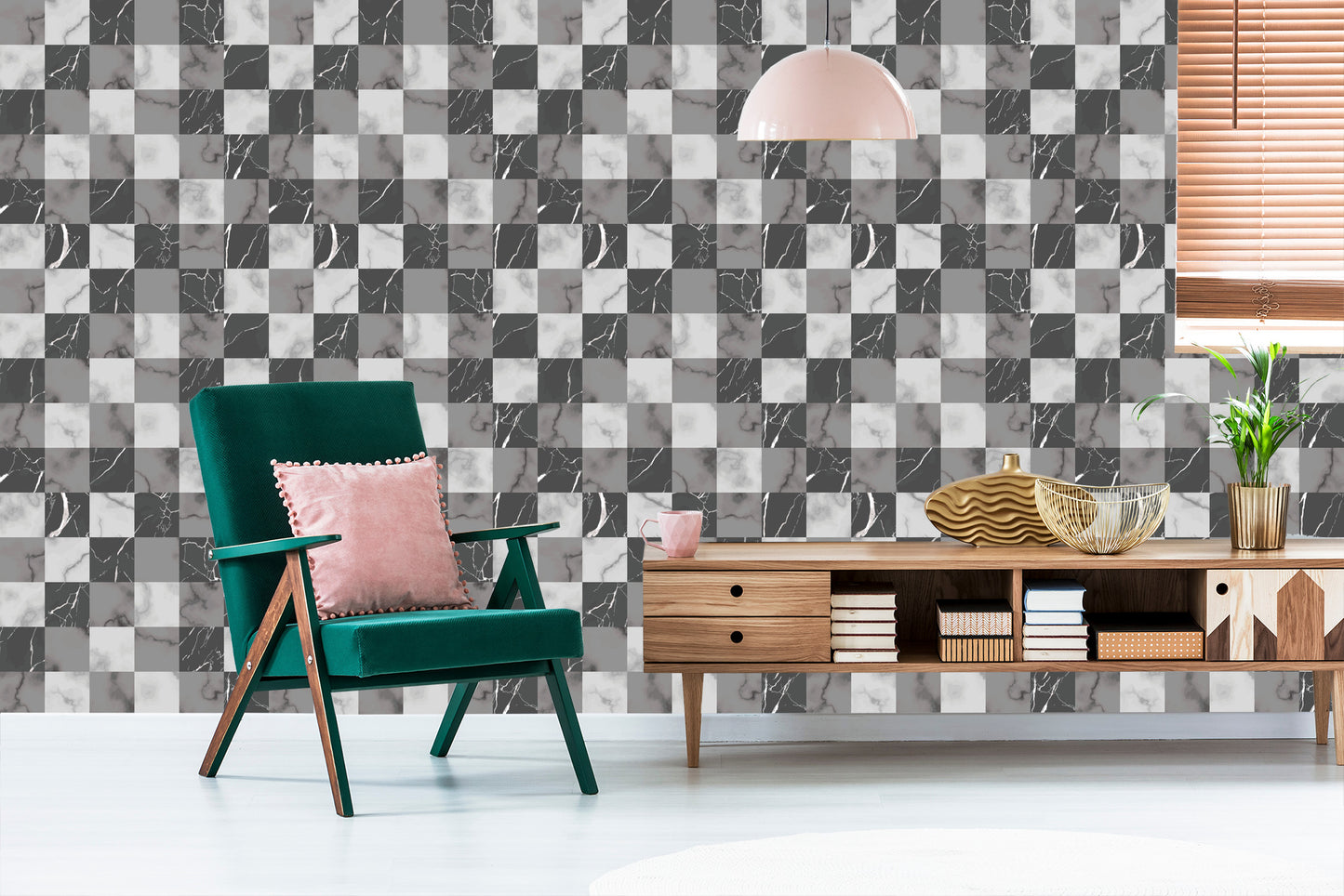 Wallpaper Modernist Gray Lattice In Marble Pattern