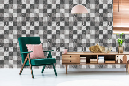 Wallpaper Modernist Gray Lattice In Marble Pattern