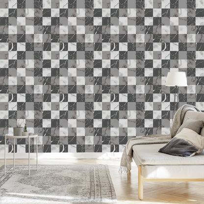 Wallpaper Modernist Gray Lattice In Marble Pattern