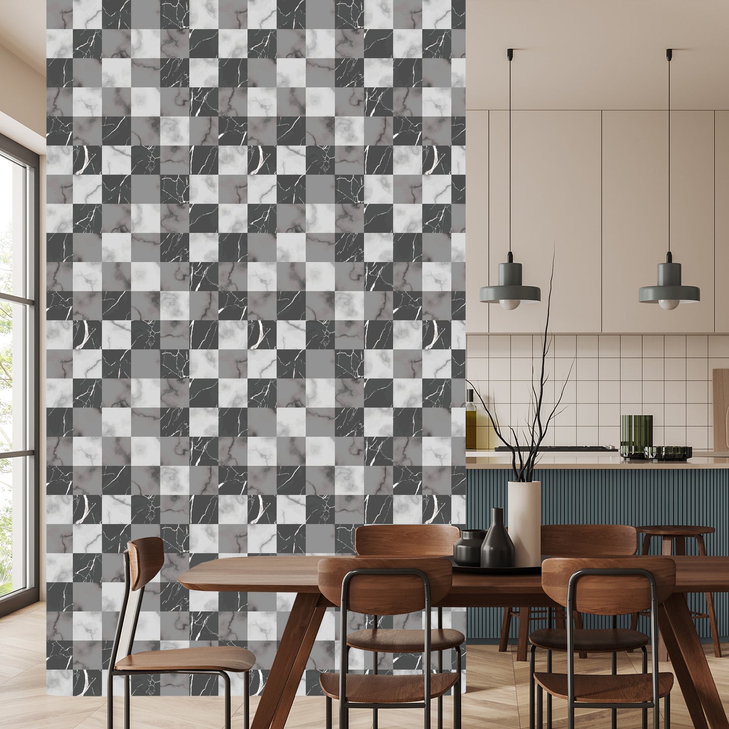 Wallpaper Modernist Gray Lattice In Marble Pattern