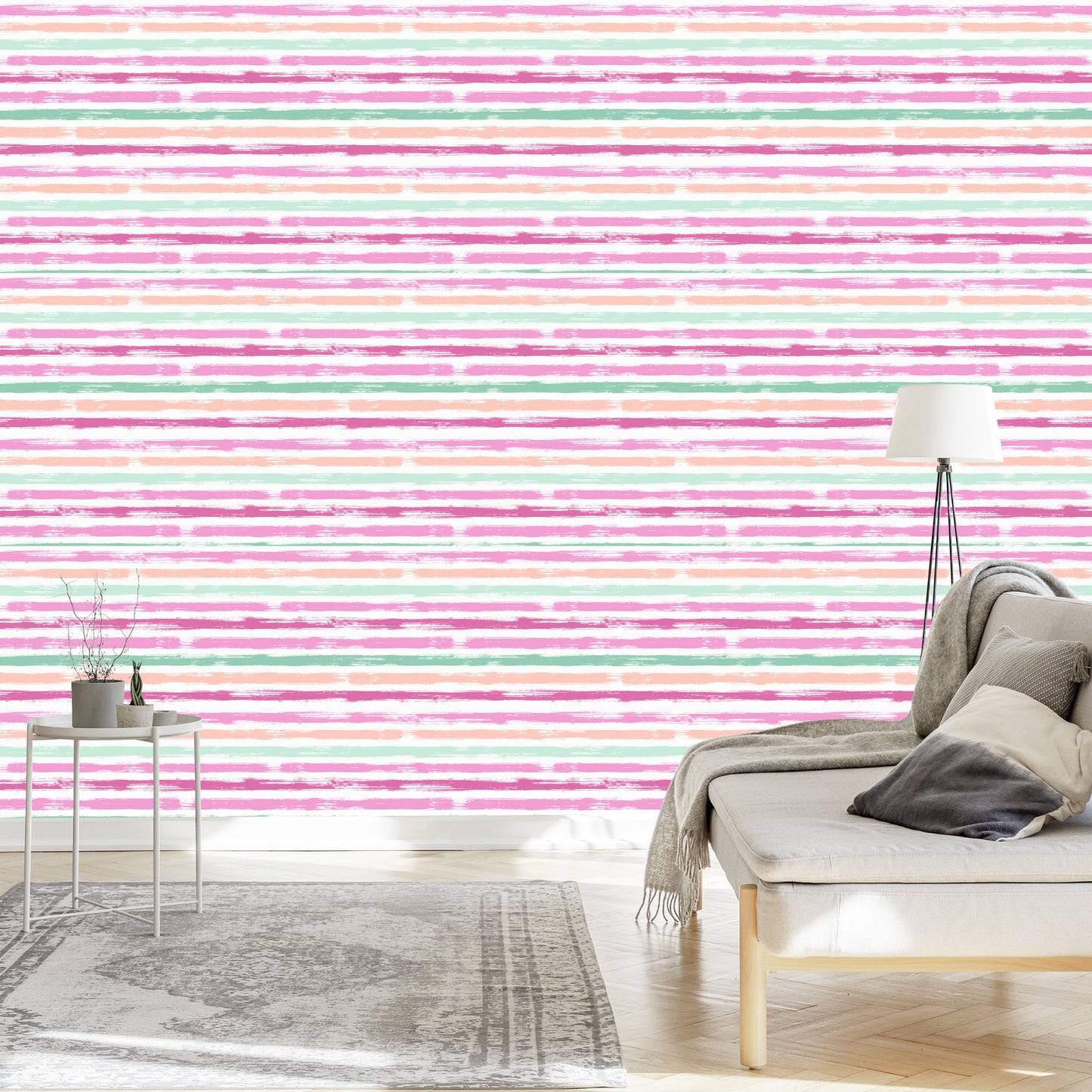 Wallpaper In Colorful Classic Stripes Horizontal Living Room