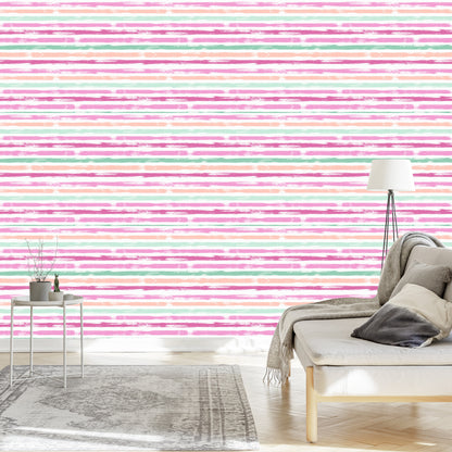 Wallpaper In Colorful Classic Stripes Horizontal Living Room