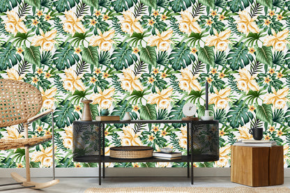 Wallpaper Tropical Flowers Watercolor