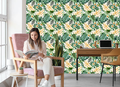 Wallpaper Tropical Flowers Watercolor