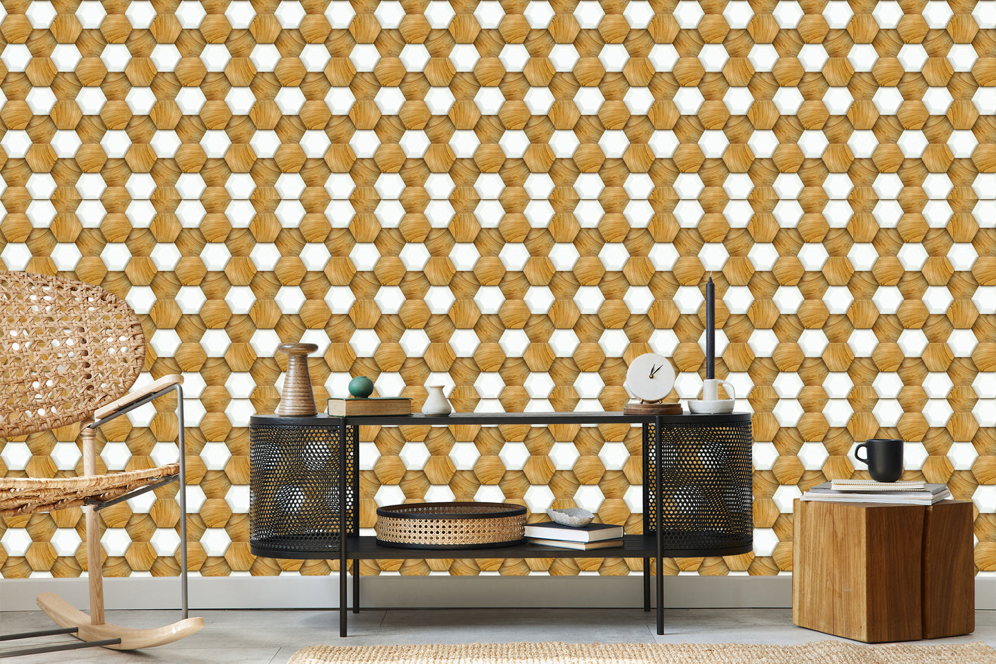 Wallpaper 3D Wood Mosaic