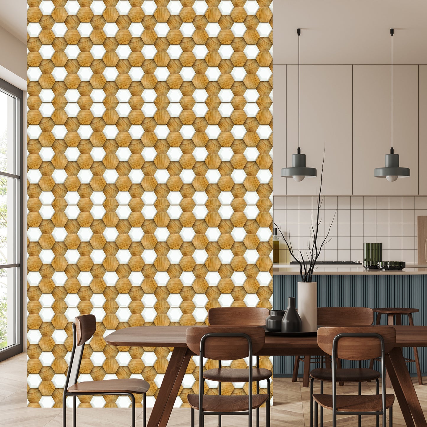 Wallpaper 3D Wood Mosaic