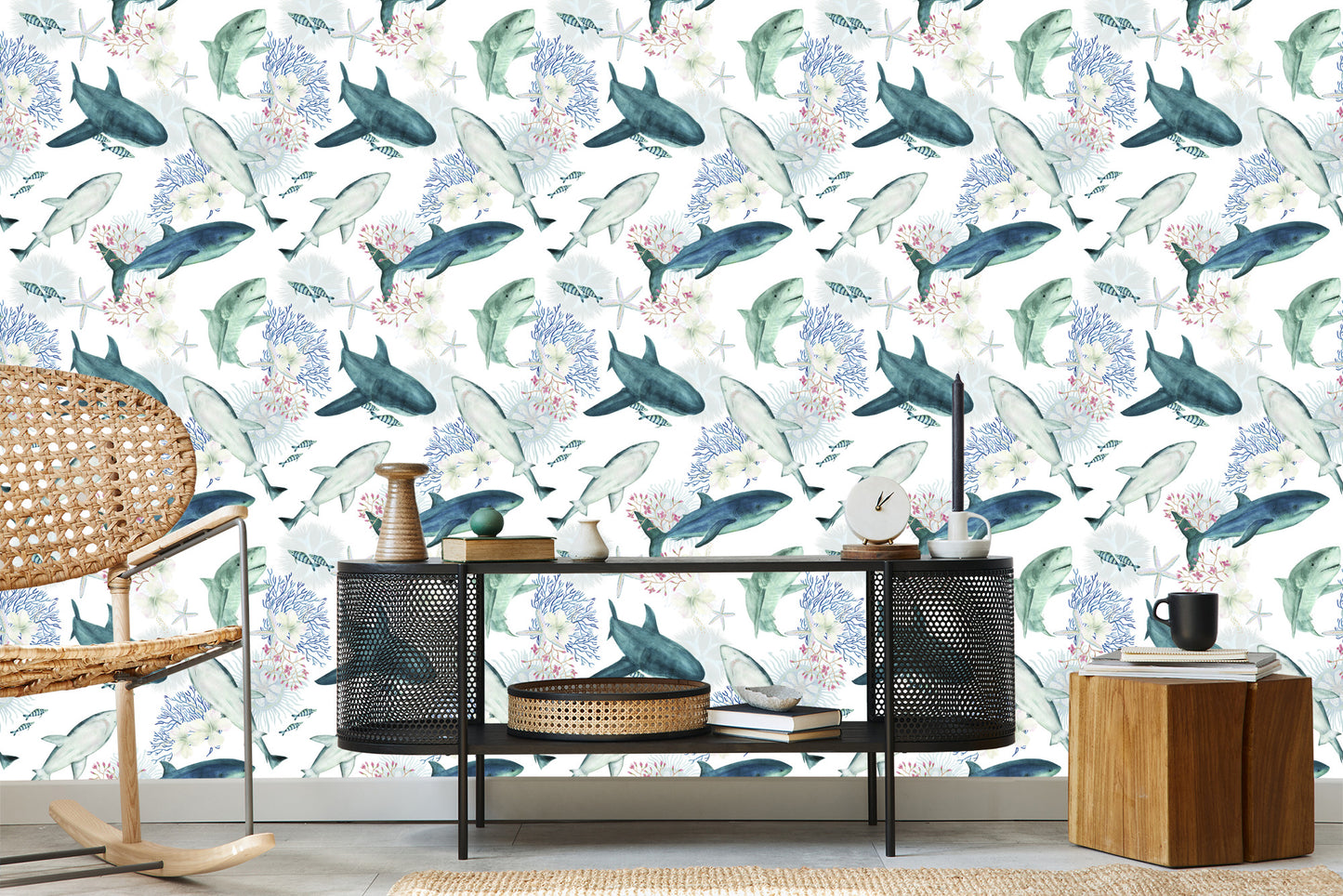 Wallpaper Sharks On Coral Reef Background