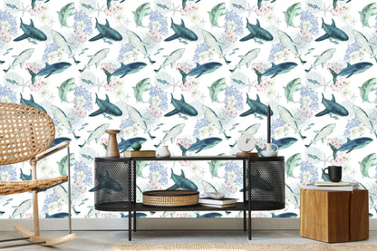 Wallpaper Sharks On Coral Reef Background