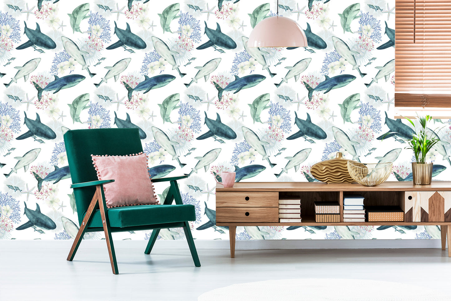 Wallpaper Sharks On Coral Reef Background