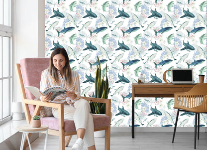 Wallpaper Sharks On Coral Reef Background