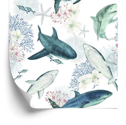 Wallpaper Sharks On Coral Reef Background