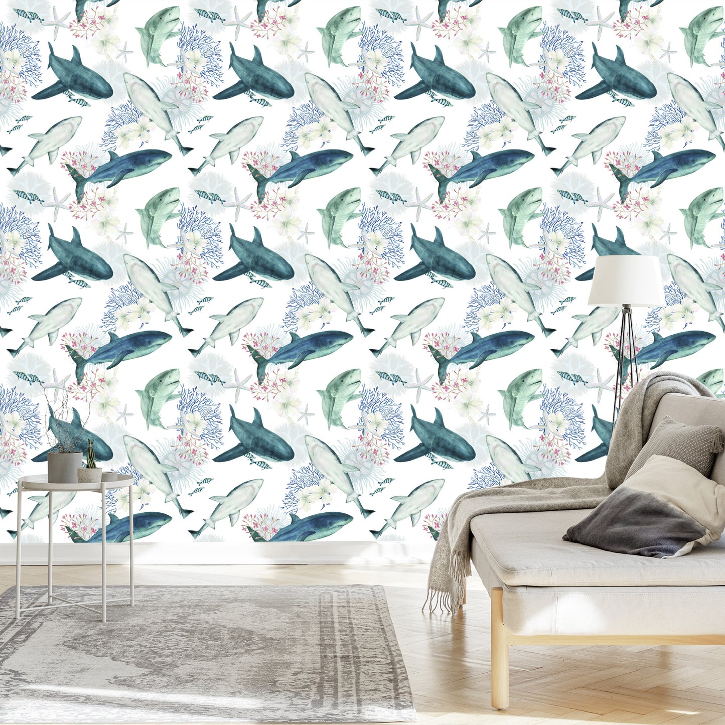 Wallpaper Sharks On Coral Reef Background