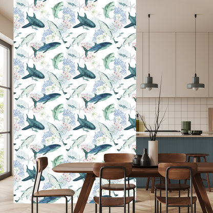 Wallpaper Sharks On Coral Reef Background