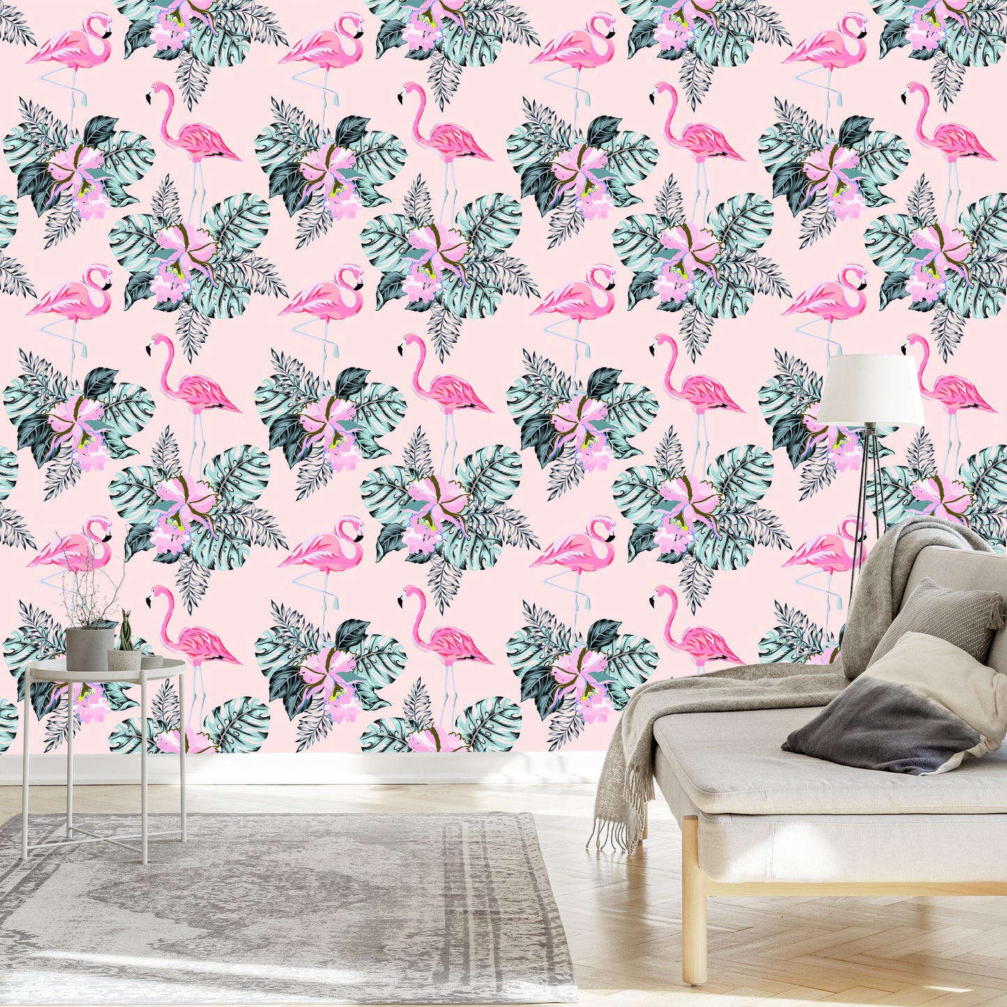 Wallpaper Flamingos And Leaves