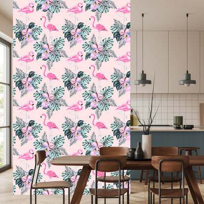 Wallpaper Flamingos And Leaves