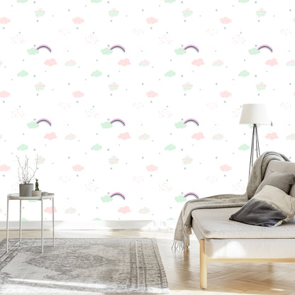 Wallpaper Asterisks, Rainbows And Clouds