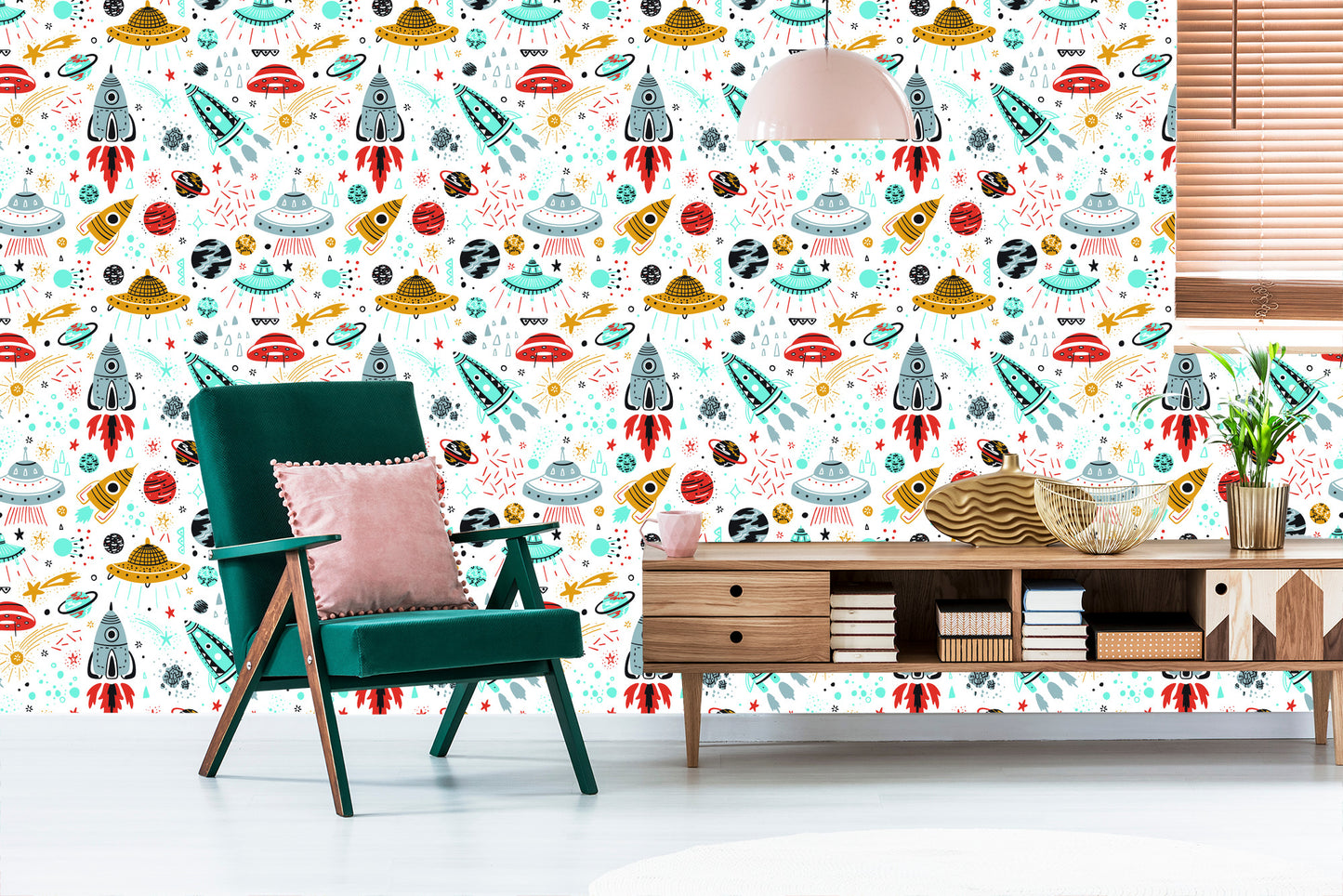 Wallpaper Stars, Spaceships, Nursery