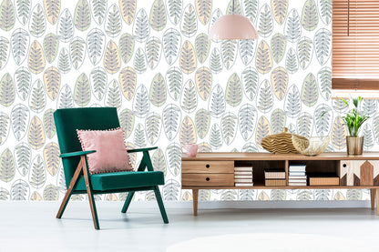 Wallpaper Leaves In Scandinavian Style